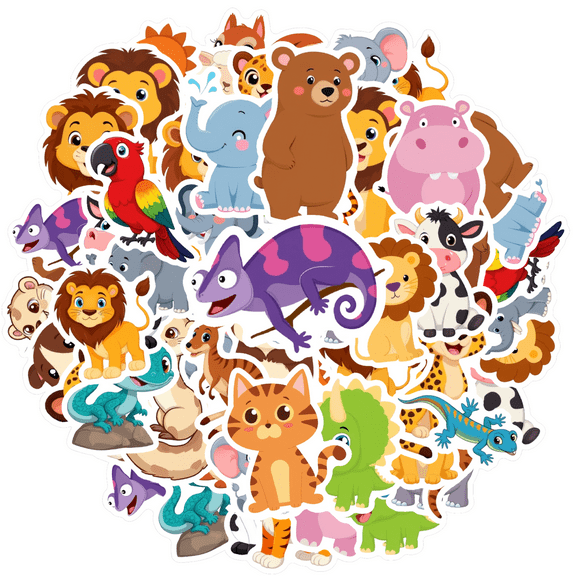 35pcs-50pcs Animal Stickers Pack Cute Kids Stickers Wildlife Children Stickers for Phone Laptop Luggage
