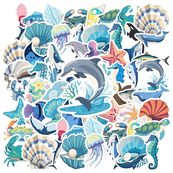 35pcs-50pcs Aquatic Cartoons Animal Stickers Marine Life Stickers PVC Stickers for Laptops Suitcase Guitar