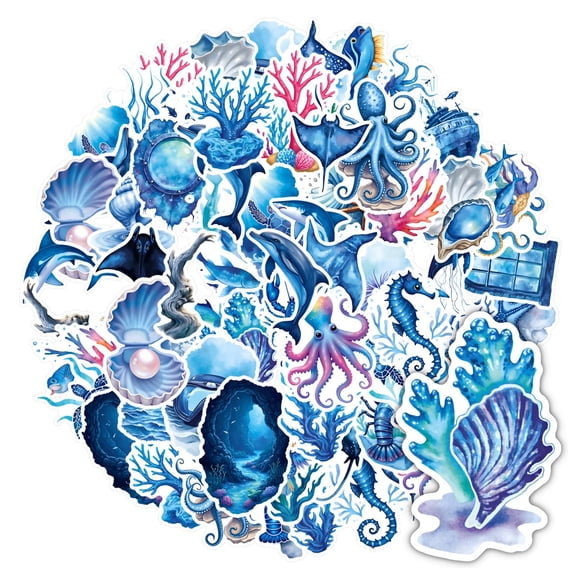 35pcs-50pcs Aquatic Stickers Kids Stickers Nautical Stationery Stickers Ocean Animal Stickers for Laptops Suitcase Refrigerator
