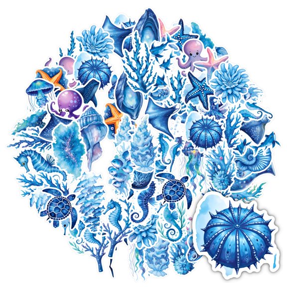 35pcs-50pcs Aquatic Stickers Marine Kids Stickers Sea Stationery Stickers DIY Decor for Laptops Suitcases Phones