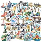 35pcs-50pcs Architectural Stickers Landmark Stationery Stickers World Stickers Decals for Luggage Laptop Suitcase