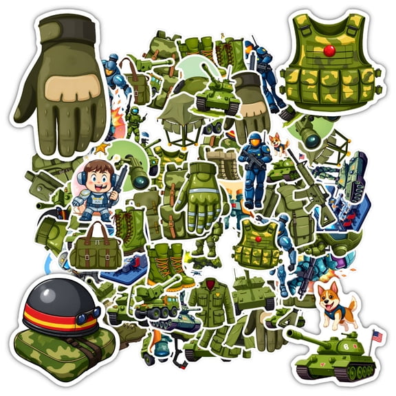 35pcs-50pcs Army Stationery Stickers Cartoon Soldier Kids Stickers Military PVC Sticker for Laptops Suitcase