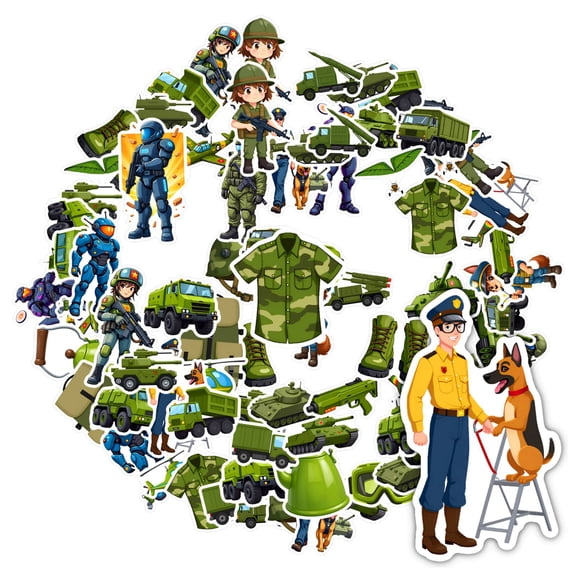 35pcs-50pcs Army Stickers Military Vehicles Cartoon Stickers Soldier Stickers for Laptops Suitcase Notebook