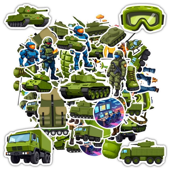 35pcs-50pcs Army Stickers Military Vehicles Cartoon Stickers Soldier Stickers for Laptops Suitcase Notebook