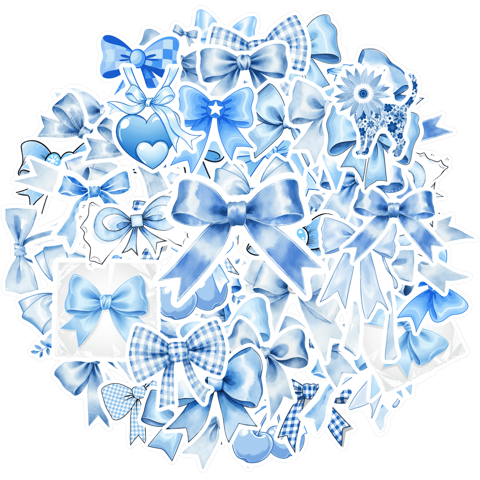 35pcs-50pcs Blue Bow Stickers Cute Decals Heart Stickers Kids Stickers ...