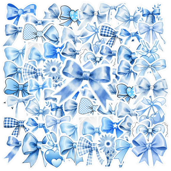 35pcs-50pcs Blue Bow Stickers Cute Decals Heart Stickers Kids Stickers for Suitcases Laptops