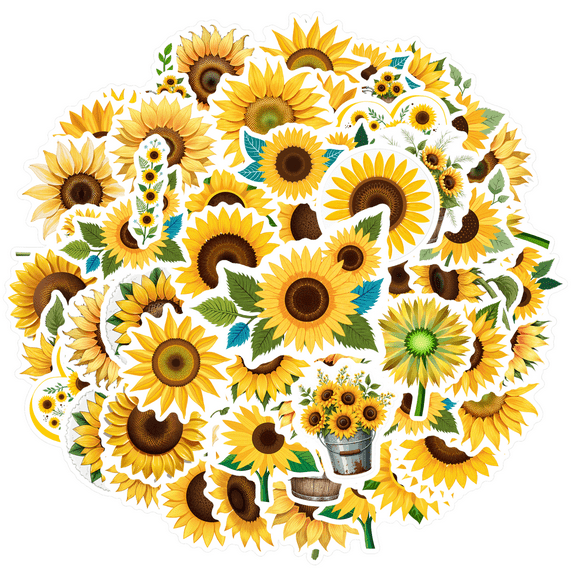 35pcs-50pcs Bright Sunflower Stickers Nature Floral Stickers Sunlight PVC Stickers for Luggage Laptop Phone