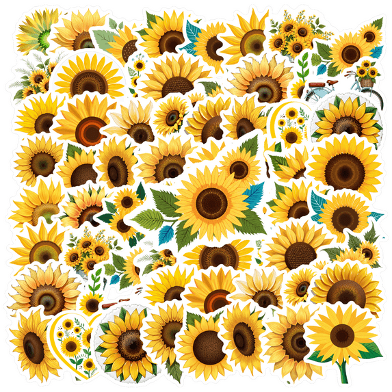 35pcs-50pcs Bright Sunflower Stickers Nature Floral Stickers Sunlight PVC Stickers for Luggage Laptop Phone