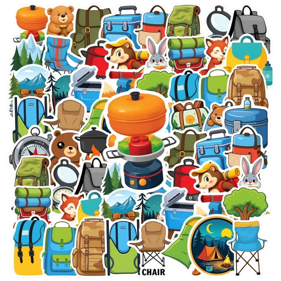 35pcs-50pcs Camping Stickers Wildlife Stationery Stickers Adventure Animal Stickers for Luggage Suitcase Laptop