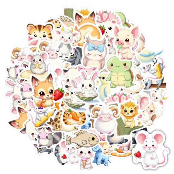 35pcs-50pcs Cartoon Animal Stickers Cute Animal Stickers Funny PVC Stickers for Laptops Phones Notebooks