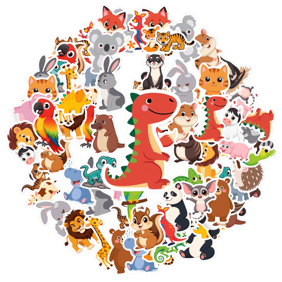 35pcs-50pcs Cartoon Animals Stickers Cute Animal Decals Funny Wildlife Stickers for Laptops Notebooks Suitcases
