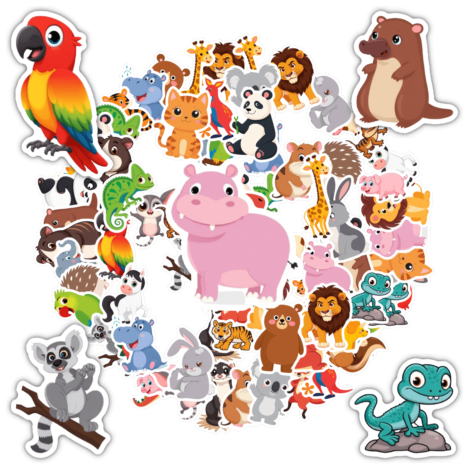35pcs-50pcs Cartoon Animals Stickers Cute Animal Decals Funny Wildlife ...