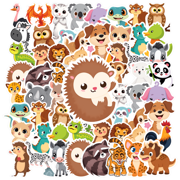 35pcs-50pcs Cartoon Animals Stickers Kids Stickers Lion Stickers Dinosaur Stickers for Notebooks Suitcase Guitar