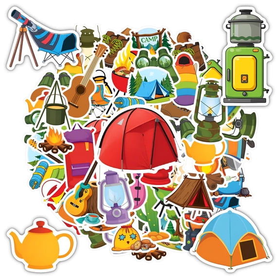35pcs-50pcs Cartoon Camping Stickers Adventure Outdoor Hiking Stickers for Luggage Suitcase Notebook