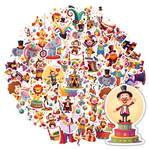 35pcs-50pcs Cartoon Decals Circus Stationery Stickers Adorable Kids Stickers PVC Sticker for Laptops Notebooks Suitcases