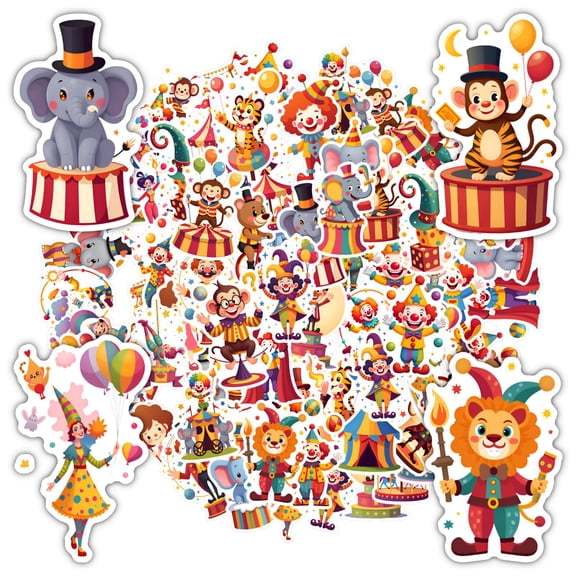 35pcs-50pcs Cartoon Decals Circus Stationery Stickers Adorable Kids Stickers PVC Sticker for Laptops Notebooks Suitcases