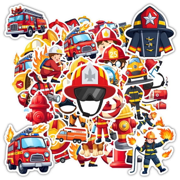 35pcs-50pcs Cartoon Firefighter Stickers Emergency Stickers Funny Children Stickers for Luggage Laptop