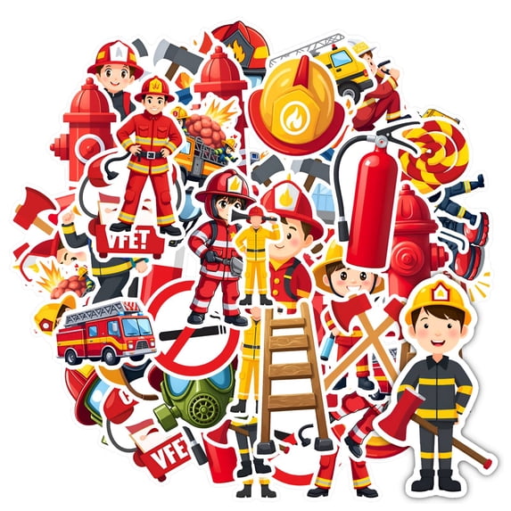 35pcs-50pcs Cartoon Firefighter Stickers Emergency Stickers Funny Children Stickers for Luggage Laptop