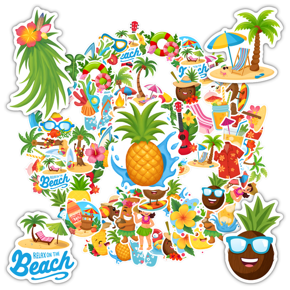 35pcs-50pcs Cartoon Kids Stickers Tropical DIY Stickers Beach Kids Stickers for Laptops Fridge Suitcase