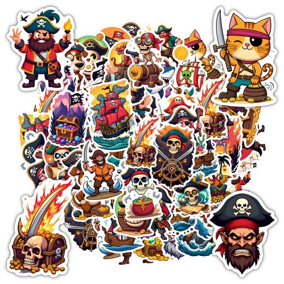 35pcs-50pcs Cartoon Pirate Stickers Adventure Skeleton Stickers Nautical PVC Stickers for Laptops Suitcases Notebooks