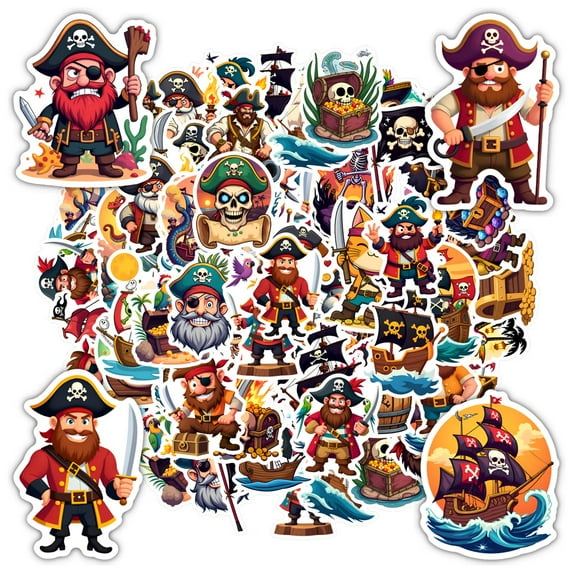 35pcs-50pcs Cartoon Pirate Stickers Adventure Skeleton Stickers Nautical PVC Stickers for Laptops Suitcases Notebooks