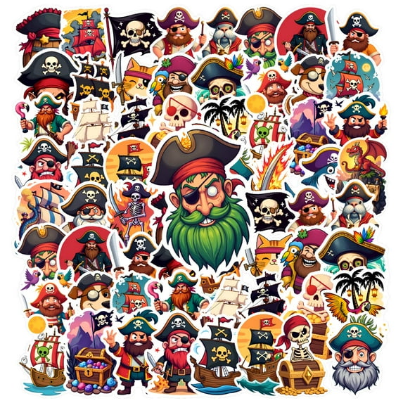 35pcs-50pcs Cartoon Pirate Stickers Adventure Skeleton Stickers Nautical PVC Stickers for Laptops Suitcases Notebooks