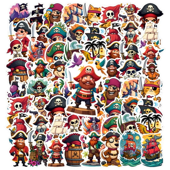 35pcs-50pcs Cartoon Pirate Stickers Adventure Skeleton Stickers Nautical PVC Stickers for Laptops Suitcases Notebooks