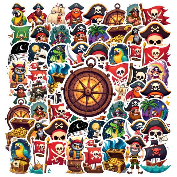 35pcs-50pcs Cartoon Pirate Stickers Skull Pirate Stickers Parrot Pirate Stickers for Suitcases Laptops