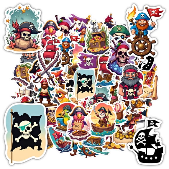 35pcs-50pcs Cartoon Pirate Stickers Skull Stickers Funny Stickers Animal Stickers for Notebook Suitcase Guitar