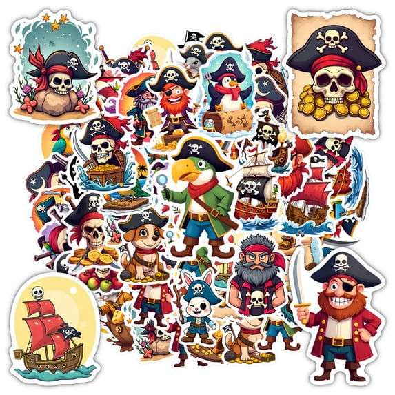 35pcs-50pcs Cartoon Pirate Stickers Skull Stickers Funny Stickers Animal Stickers for Notebook Suitcase Guitar