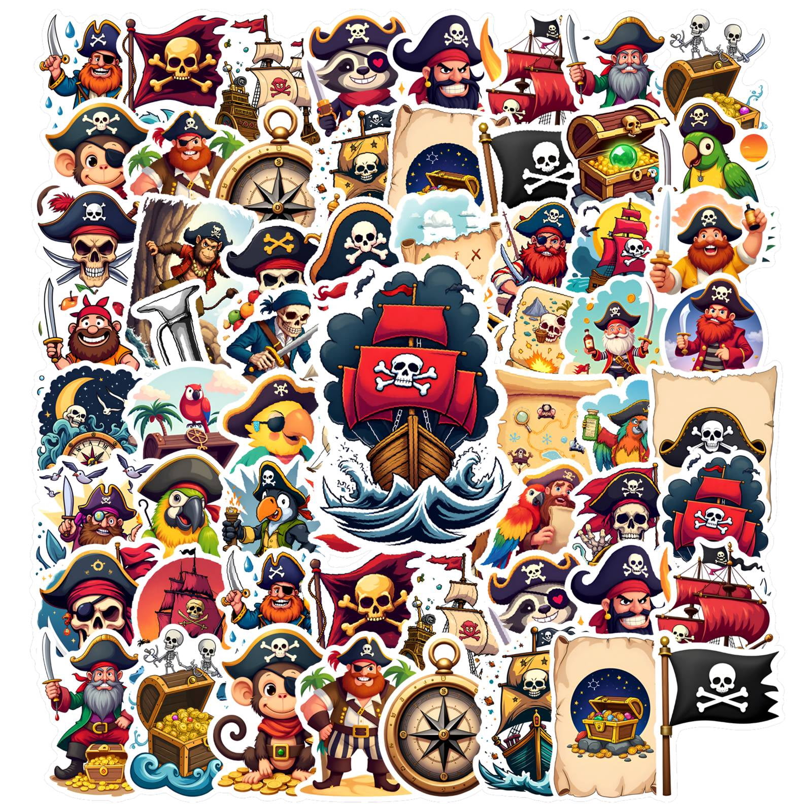 35pcs-50pcs Cartoon Pirate Stickers Treasure Stationery Stickers Maps ...