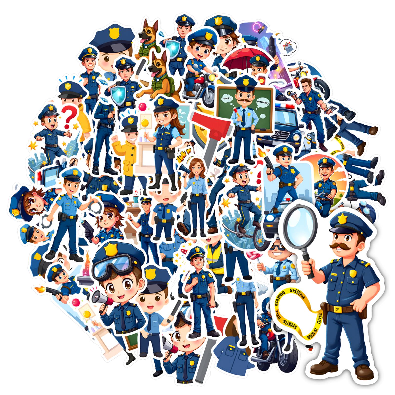 Calling Police Cartoon Sticker 35pcs-50pcs Cartoon Police Stickers Officer Fun Decals Kids Stickers ...