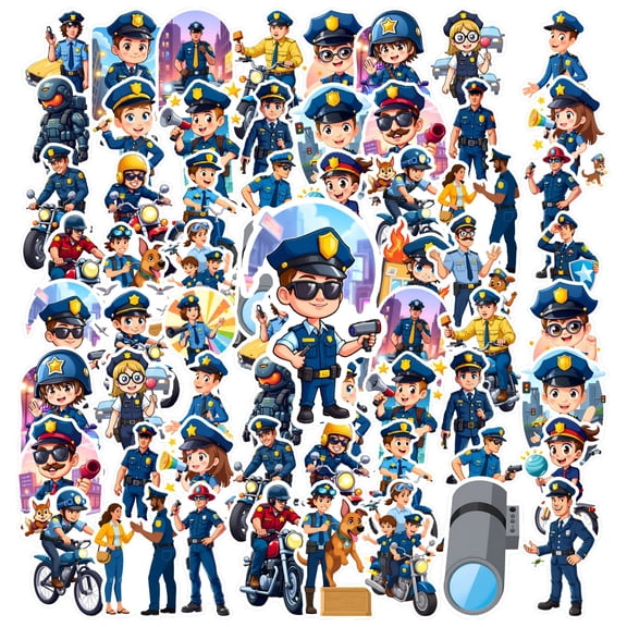 35pcs-50pcs Cartoon Police Stickers Officer Funny Stickers Law Kids Stickers for Laptops Notebooks Suitcases