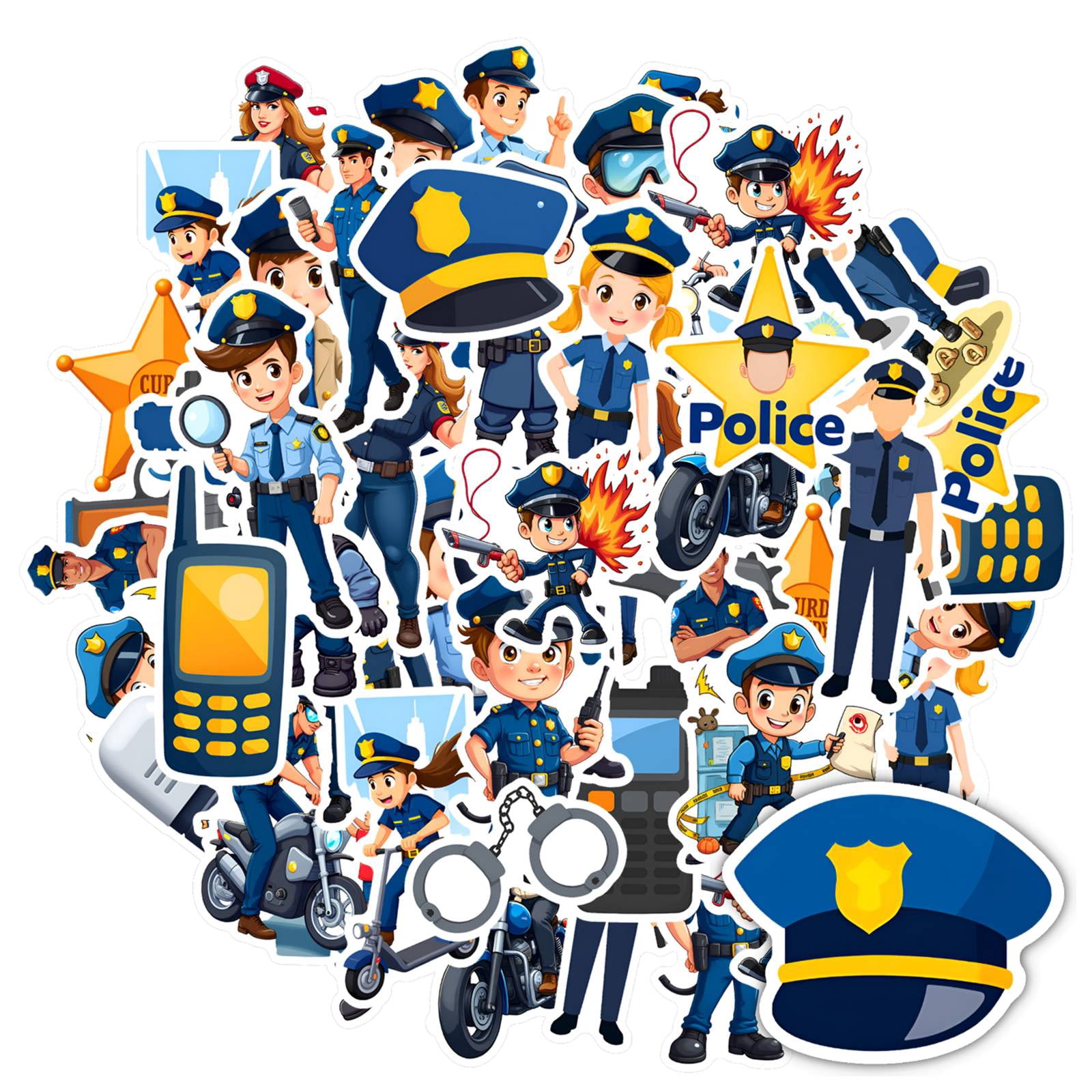35pcs-50pcs Cartoon Police Stickers PVC Kids Stickers Cute Funny ...