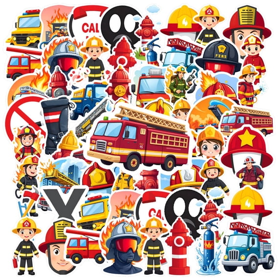 35pcs-50pcs Cartoon Stickers Firefighter Stationery Sticker Safety Kids Stickers for Laptops Suitcase Fridge