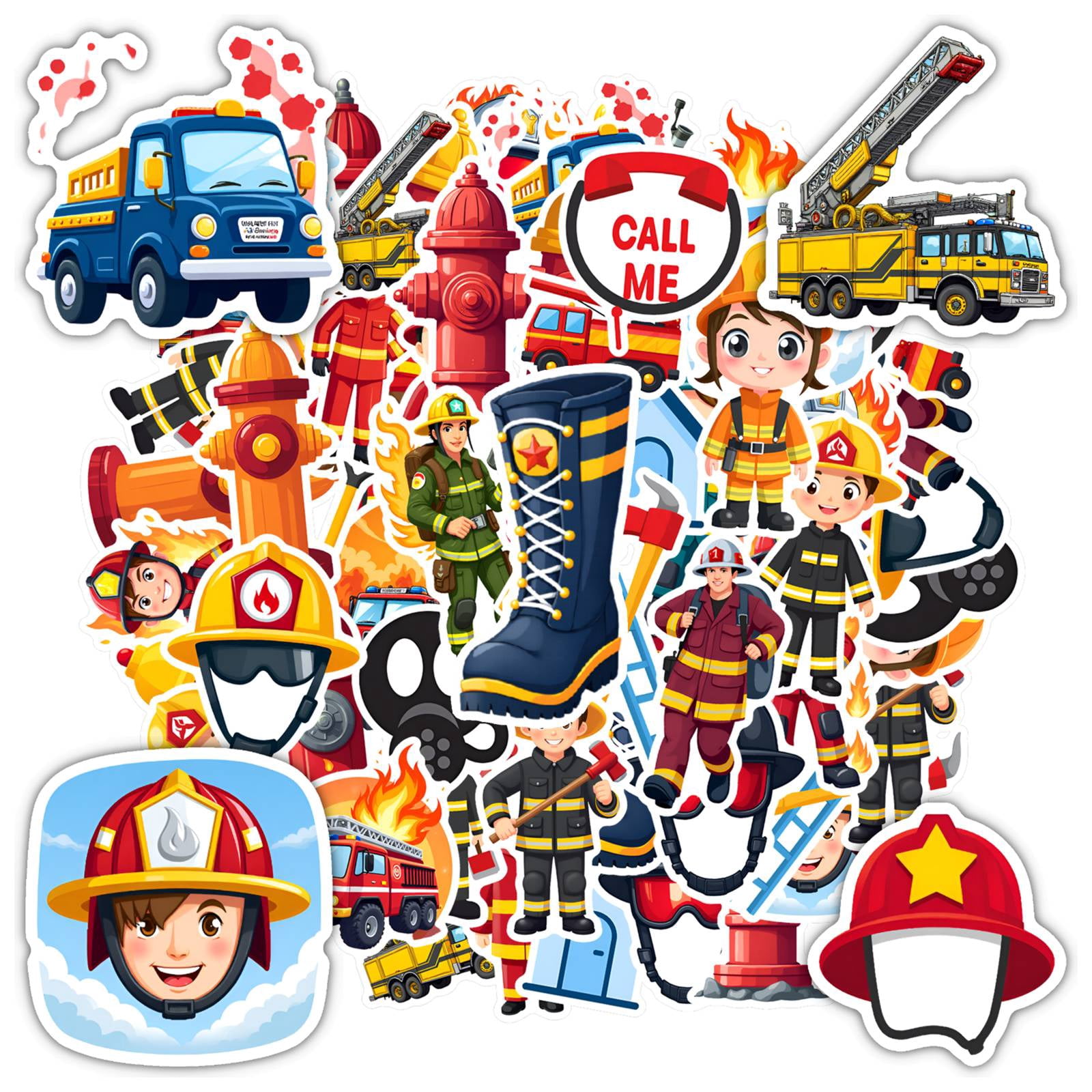 35pcs-50pcs Cartoon Stickers Firefighter Stationery Sticker Safety Kids ...