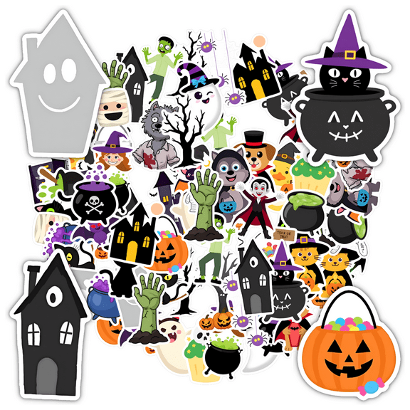 35pcs-50pcs Cartoon Stickers Halloween Stickers Witch Stickers Ghost Stickers for Laptops Suitcases Notebooks