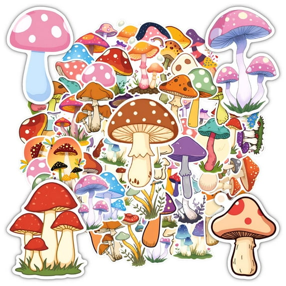 35pcs-50pcs Cartoon Stickers Nature Kids Stickers Mushroom DIY Stickers for Laptops Suitcases Notebooks