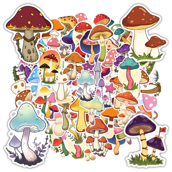 35pcs-50pcs Cartoon Stickers Nature Kids Stickers Mushroom DIY Stickers for Laptops Suitcases Notebooks