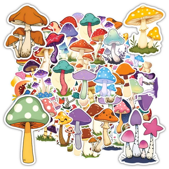 35pcs-50pcs Cartoon Stickers Nature Kids Stickers Mushroom DIY Stickers for Laptops Suitcases Notebooks