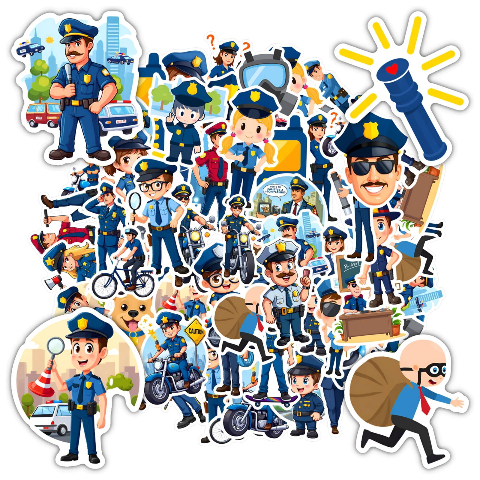Calling Police Cartoon Sticker 35pcs-50pcs Cartoon Stickers Police Decals Funny Stickers Kids Stickers ...