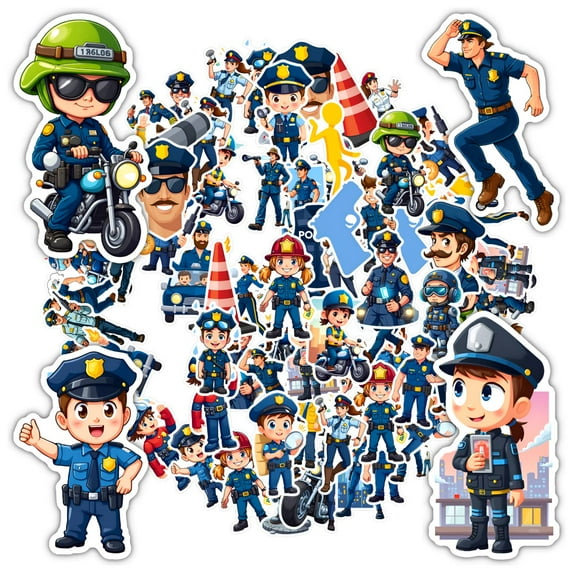 35pcs-50pcs Cartoon Stickers Police Stickers Funny Kids Stickers Stationery Stickers for Laptops Suitcase Guitar