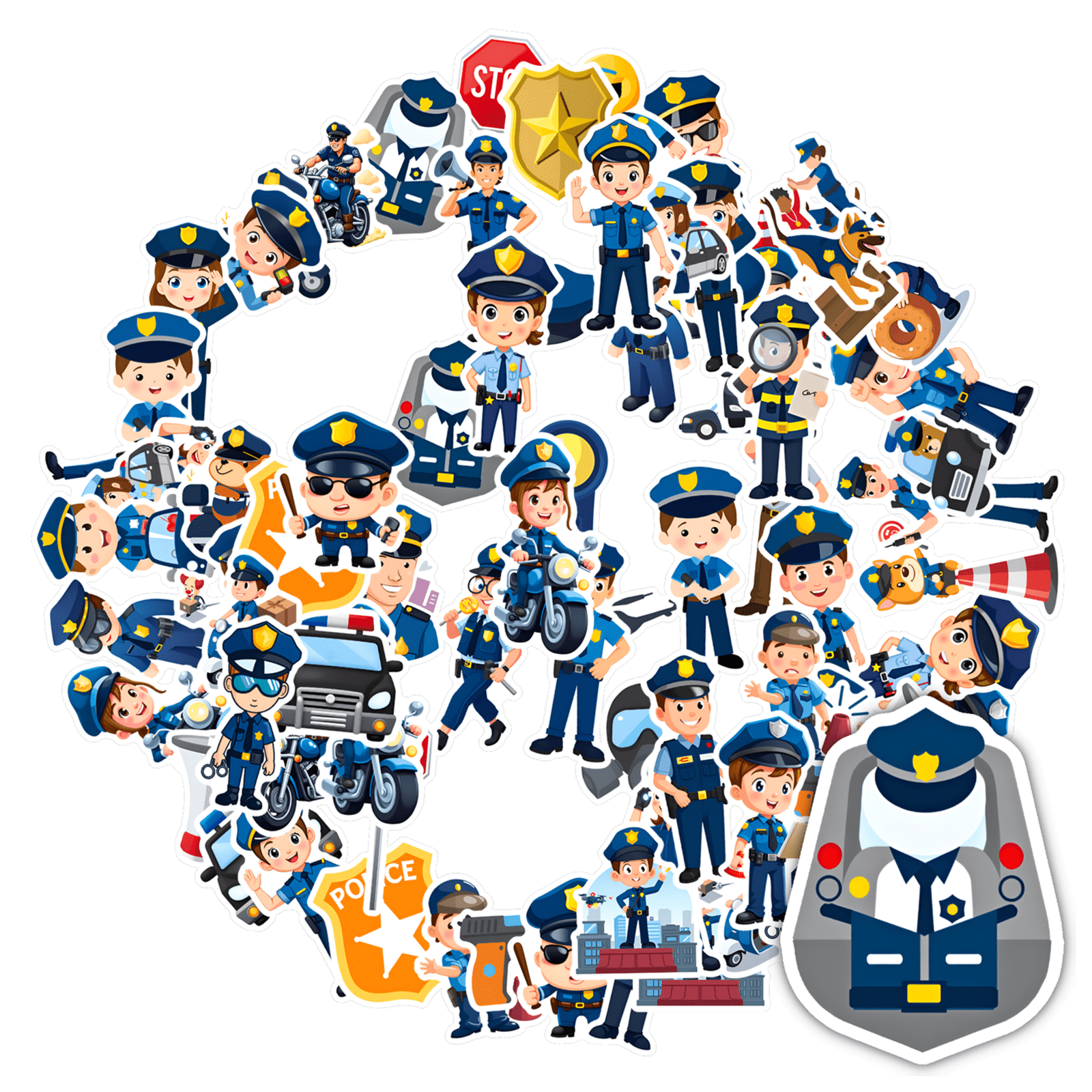 Calling Police Cartoon Sticker 35pcs-50pcs Cartoon Stickers Police Stickers Law Enforcement Stickers ...