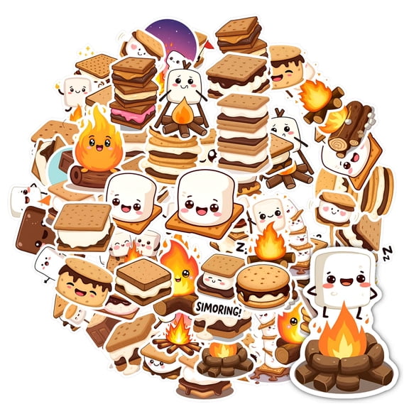 35pcs-50pcs Cartoon Stickers S'mores Funny Stickers Marshmallow Stickers Cute Stickers for Notebooks Laptops Suitcases