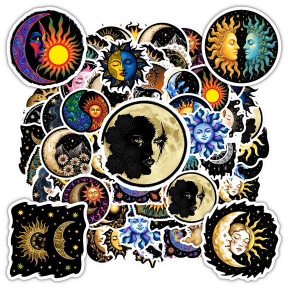 35pcs-50pcs Celestial Stickers Sun Moon Stickers Cosmic Stickers Kids Stickers for Suitcase Laptop Guitar