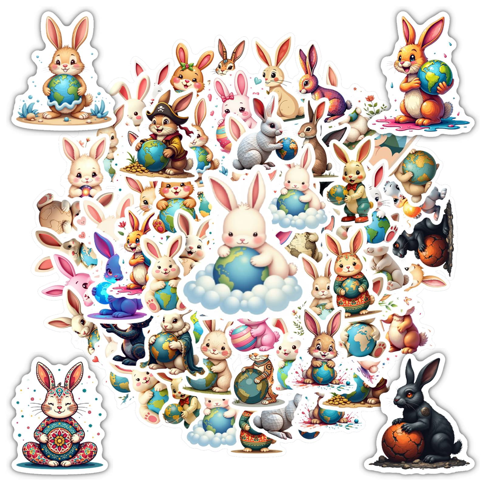 35pcs-50pcs Charming Rabbit Stickers Animal Graffiti Decals Bunny PVC ...