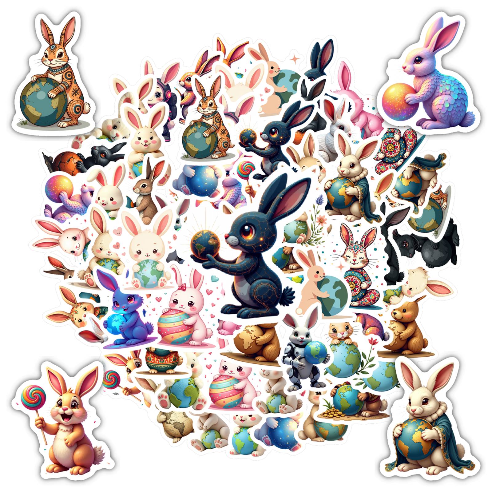 35pcs-50pcs Charming Rabbit Stickers Animal Graffiti Decals Bunny PVC ...