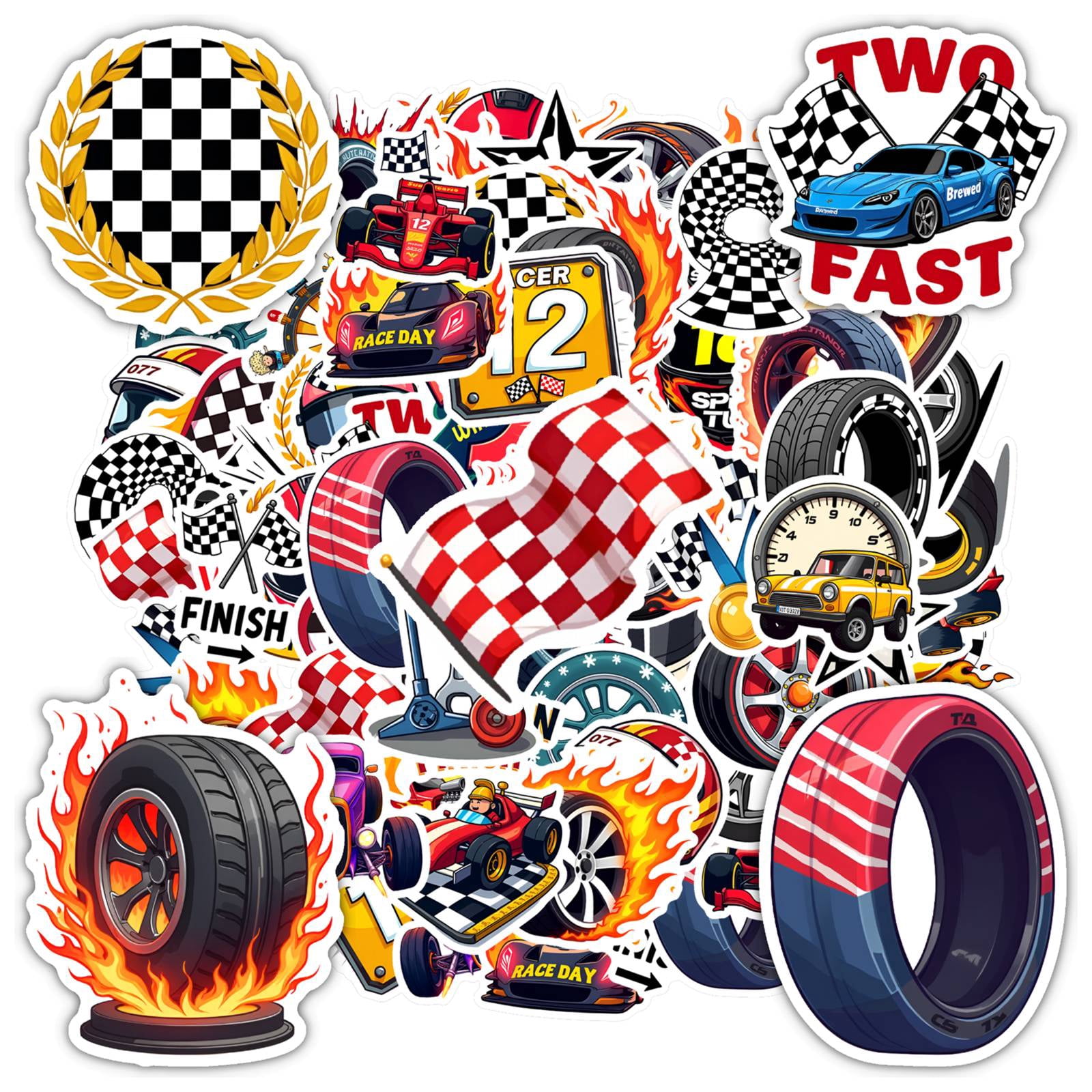 35pcs-50pcs Checkered Racing Stickers Flame Car Decals Motorsport ...