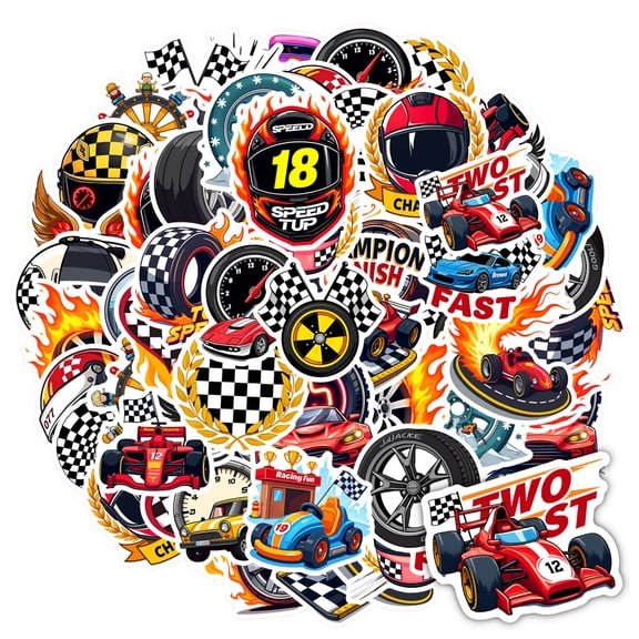 35pcs-50pcs Checkered Racing Stickers Flame Car Decals Motorsport Sticker Pack for Laptops Suitcase