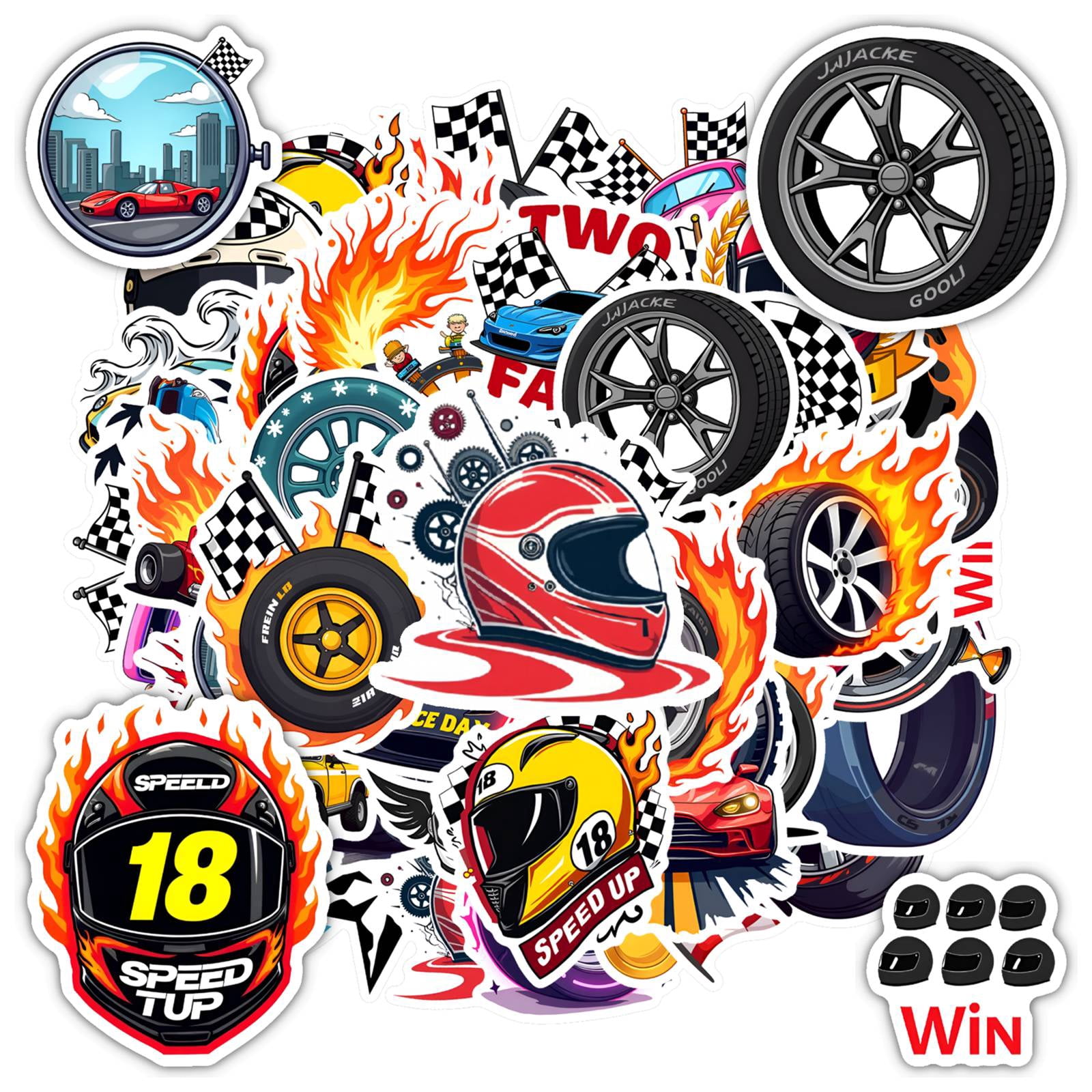 35pcs-50pcs Checkered Racing Stickers Flame Car Decals Motorsport ...